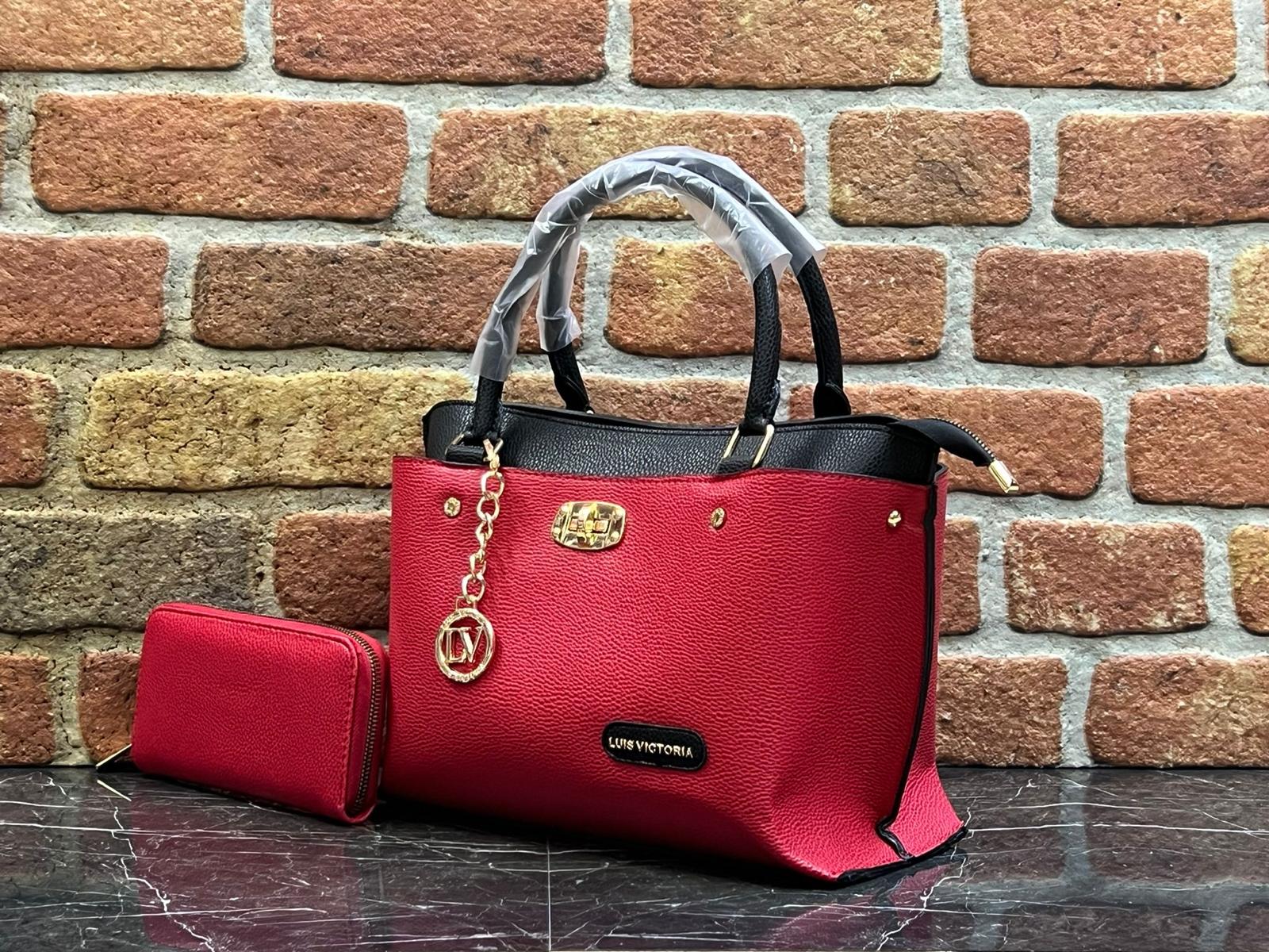 Luis Victoria Two-Tone Crimson & Noir Tote Bag with Matching Wallet