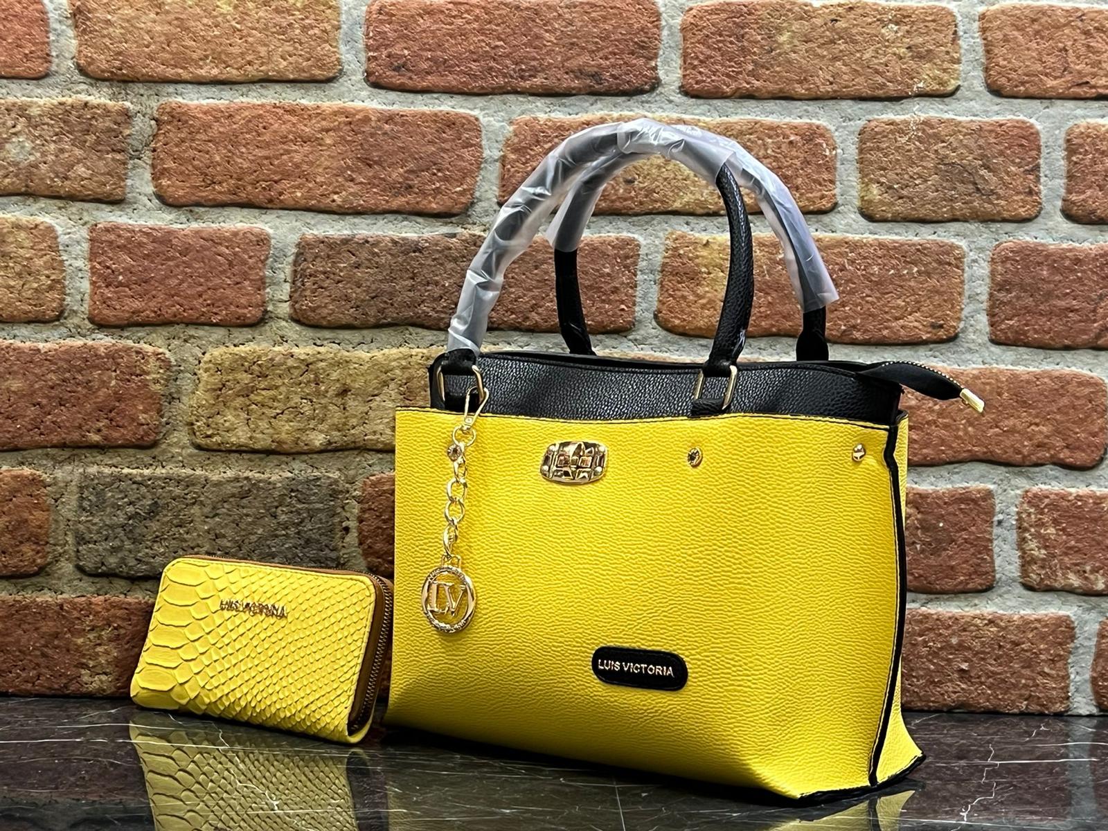 Luis Victoria Radiant Sunshine & Onyx Tote Bag with Matching Wallet
