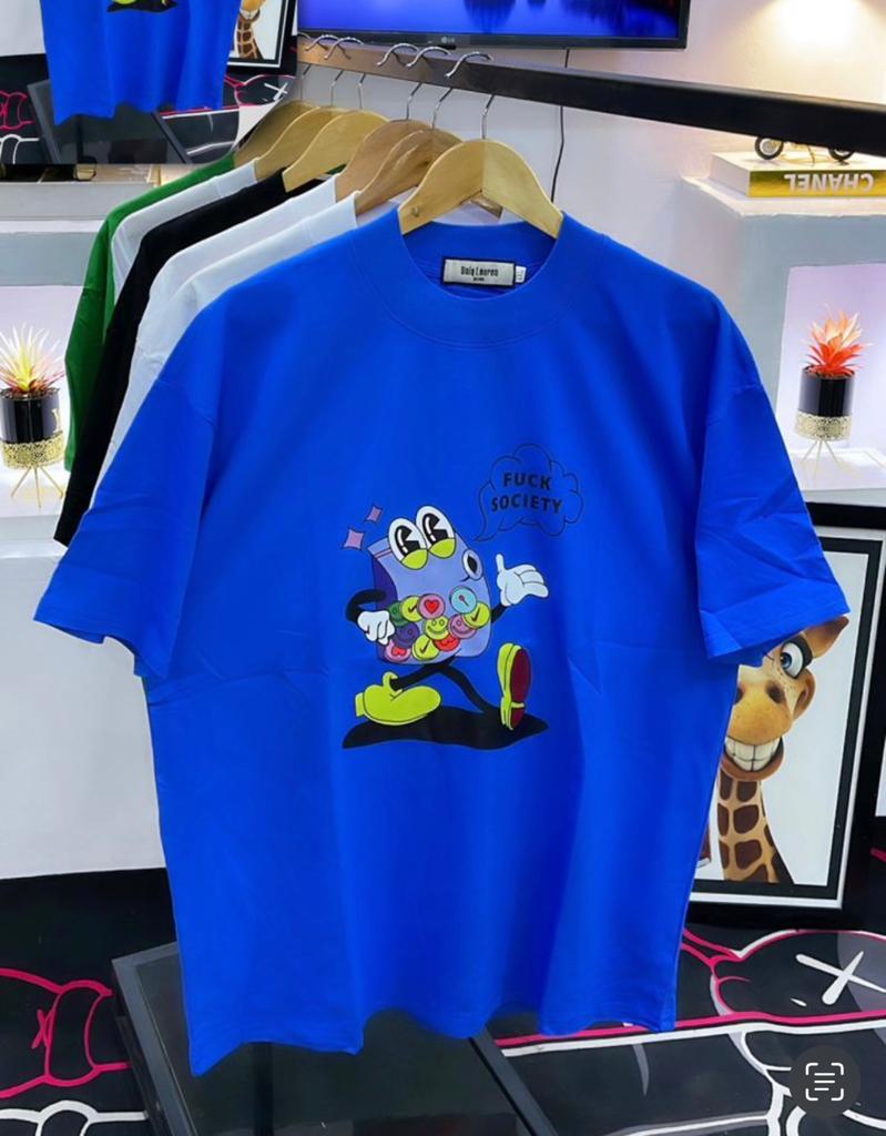 Balenciaga Graphic "Society" Print Cotton T-Shirt - Vibrant Blue